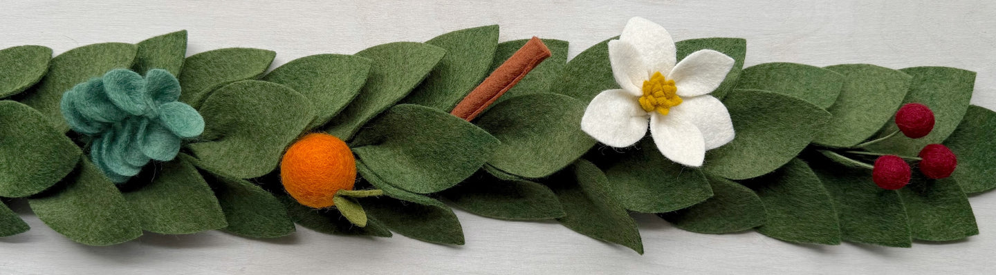 felt garland with flowers and berries